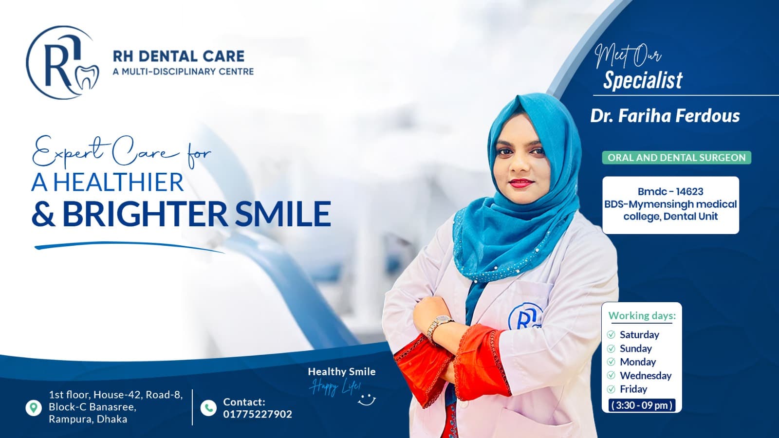 Dr. Fariha Ferdous, Oral & Dental Surgeon at RH Dental Care.